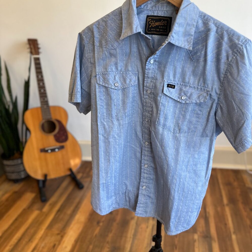 Howler Brothers Shirts | Western Pearl Snap Ss Button Up Shirt - Size S - Blue